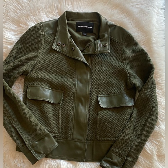 Who What Wear Olive Green sweater /  faux leather jacket - Picture 1 of 7